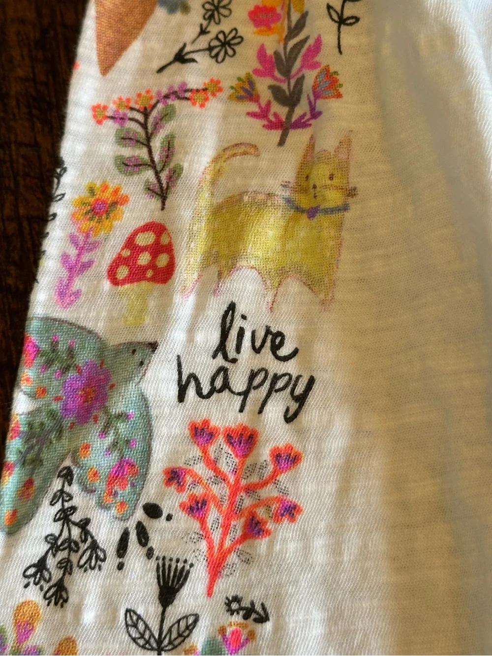 Natural Life | Oversized Cotton Doodle Tee Live Happy White Floral Long, Size XS - Picture 9 of 12